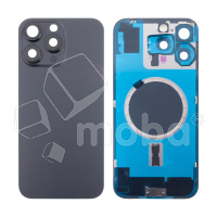 Задняя крышка для iPhone 16 Pro Max (A3296) в сборе со стеклом камеры Черный (стекло, монолит, MagSafe, логотип) - Премиум
