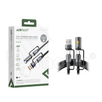 Кабель Type-C - 3 в 1 (Type-C+USB+LED подсветка) Acefast J5 (3A, 60W, оплетка нейлон, 1,2 м) Черный