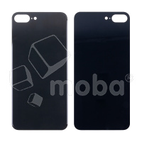 Задняя крышка для iPhone 8 Plus Черный (стекло, монолит, широкий вырез под камеру, логотип) - Премиум