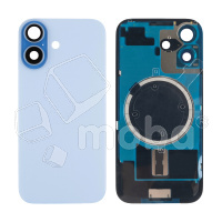 Задняя крышка для iPhone 17 (A3520) в сборе со стеклом камеры Голубой (стекло, монолит, MagSafe, логотип) - Премиум