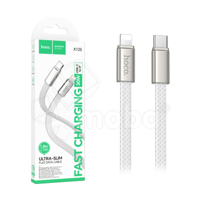 Кабель Type-C - Lightning Hoco X125 (3A, 30W, PD, оплетка нейлон) Белый