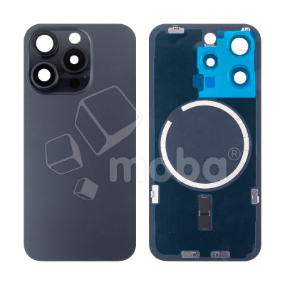 Задняя крышка для iPhone 15 Pro (A3102) в сборе со стеклом камеры Черный (стекло, монолит, MagSafe, логотип) - Премиум