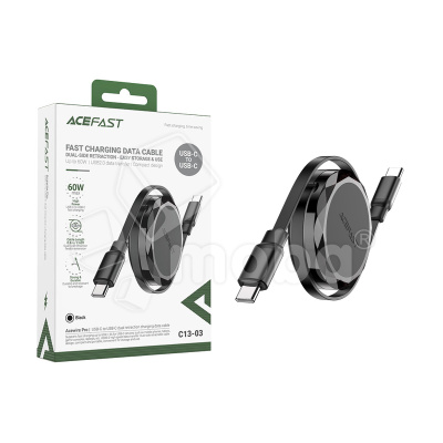 Кабель Type-C - Type-C Acefast С13-03 (3A, 60W, PD, 0.8 м, двойное втягивание) Черный