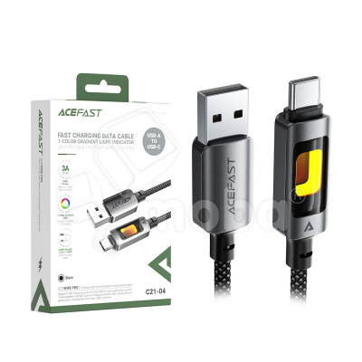 Кабель USB - Type-C Acefast C21-04 (3A, оплетка нейлон, 1.2 м) Черный