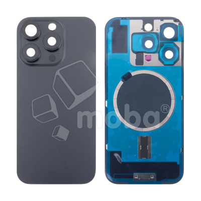 Задняя крышка для iPhone 16 Pro (A3293) в сборе со стеклом камеры Черный (стекло, монолит, MagSafe, логотип) - Премиум