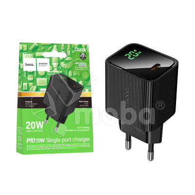 Сетевое зарядное устройство Type-C Hoco CS82A (20W, PD, с дисплеем) Черный