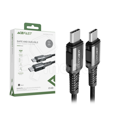 Кабель Type-C - Type-C Acefast C1-03 (3A, 60W, PD, оплетка нейлон, 1.2 м) Черный