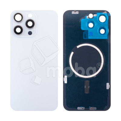 Задняя крышка для iPhone 15 Pro Max (A3106) в сборе со стеклом камеры Белый (стекло, монолит, MagSafe, логотип) - Премиум