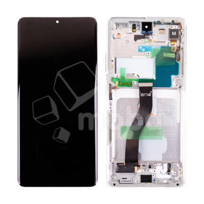 Дисплей для Samsung Galaxy S21 Ultra (G998B) модуль с рамкой Серебро - Сервисный Оригинал