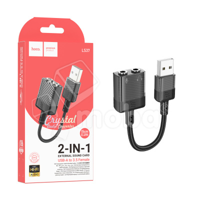 Адаптер USB - 2 в 1 "3,5 мм" Jack Hoco LS37 (оплетка нейлон) Черный