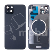 Задняя крышка для iPhone 15 Plus (A3094) в сборе со стеклом камеры Черный (стекло, монолит, MagSafe, логотип) - Премиум