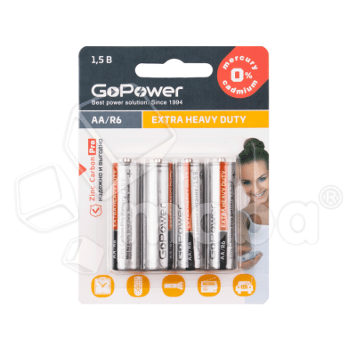 Батарейка AA R6 GoPower Heavy Duty 1.5V (4 шт. в блистере)